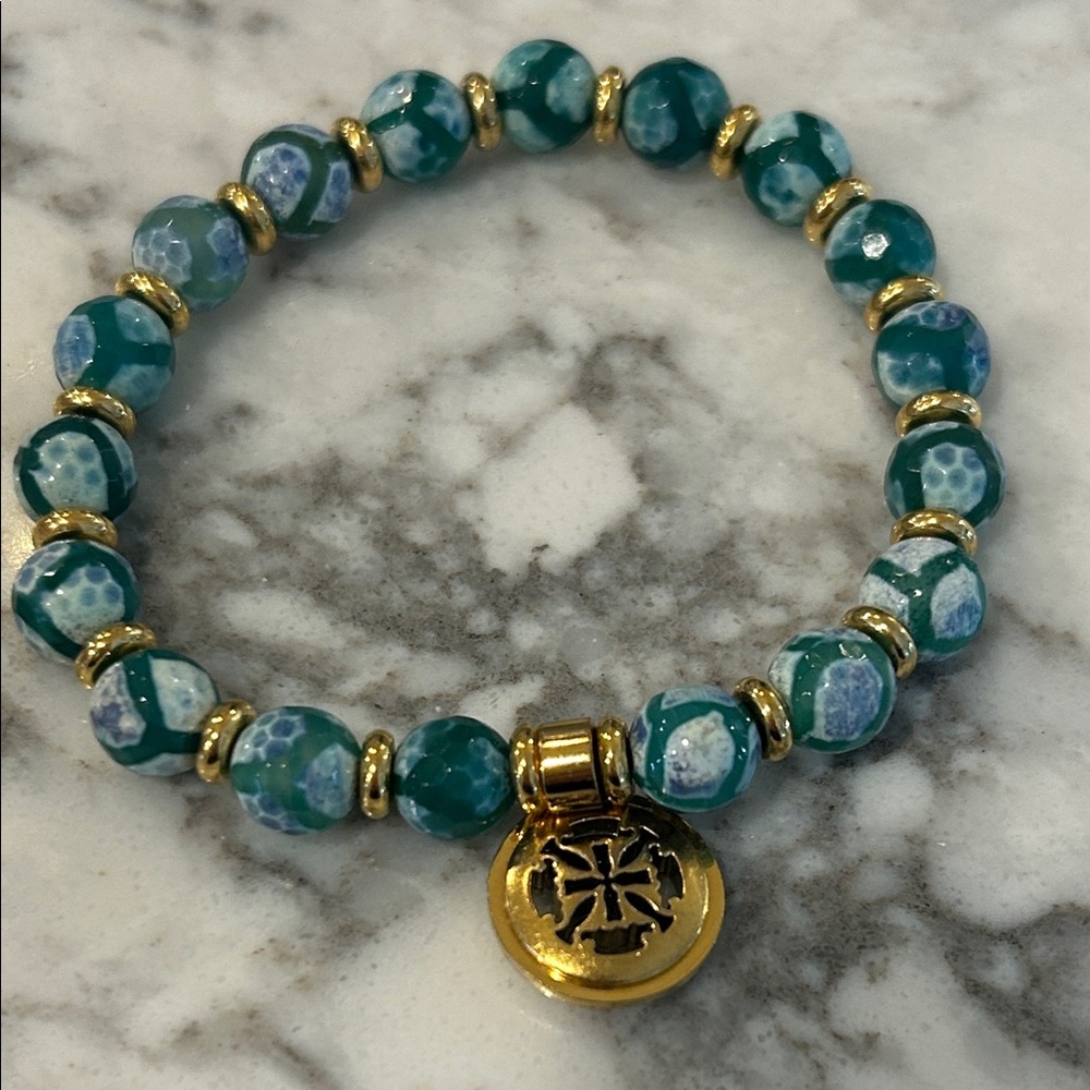 Rustic Cuff Teal/Turquoise and Gold Emerson Beaded Bracelet